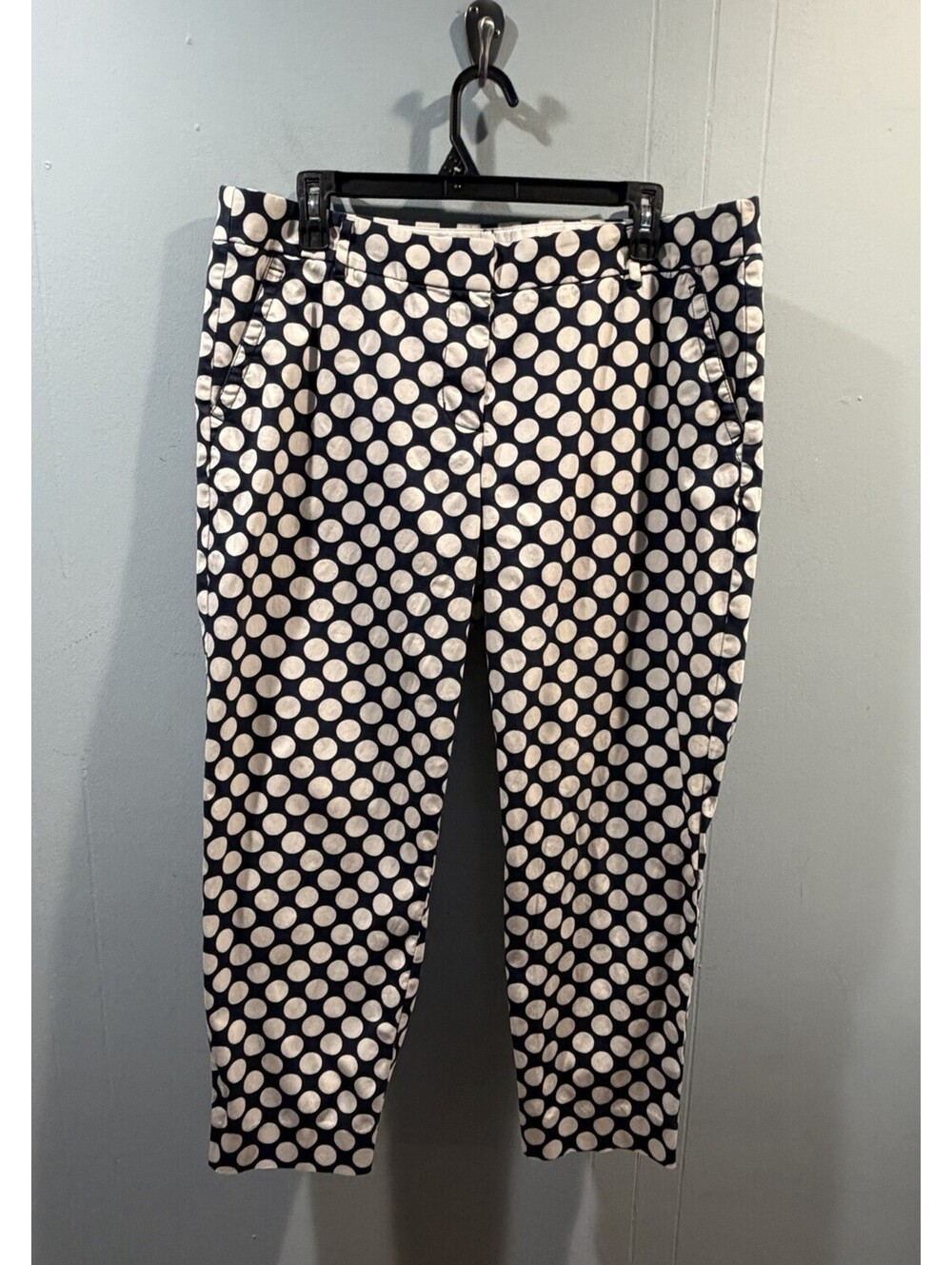 Womens J.Crew Stretch Dots Cropped Pant Size 12 City Fit Navy White